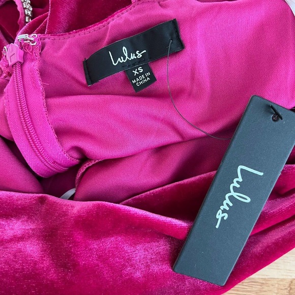 Lulus Forever Luxe Hot Pink Velvet Rhinestone Mermaid Maxi Dress Formal Size XS - Picture 11 of 16